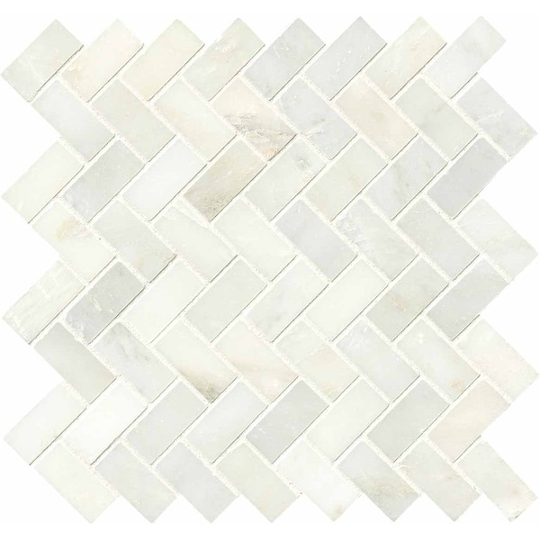 Msi Greecian White Herringbone Pattern SAMPLE Polished Marble Mesh-Mounted Mosaic Tile ZOR-MD-0453-SAM - main